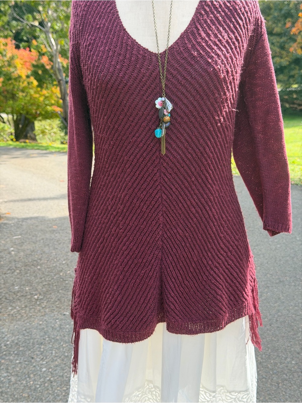 Women’s V-Neck Knit Tunic Sweater with Fringer 🩵✨🤎